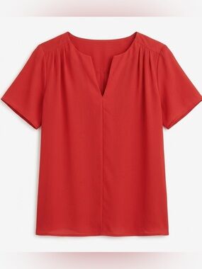 19 Cooper Coral Red Sheer Blouse with Pleating Detail